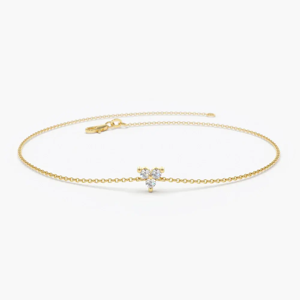 18K Solid  Gold Three Lab-Grown Diamond Floating Bracelet
