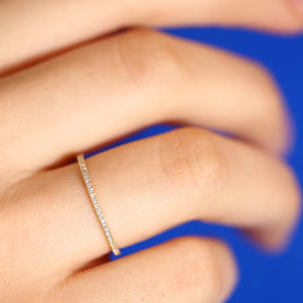 Thumbnail: 18K Solid Gold Ultra Thin 1MM Micro Pave Diamond Eternity Wedding Band