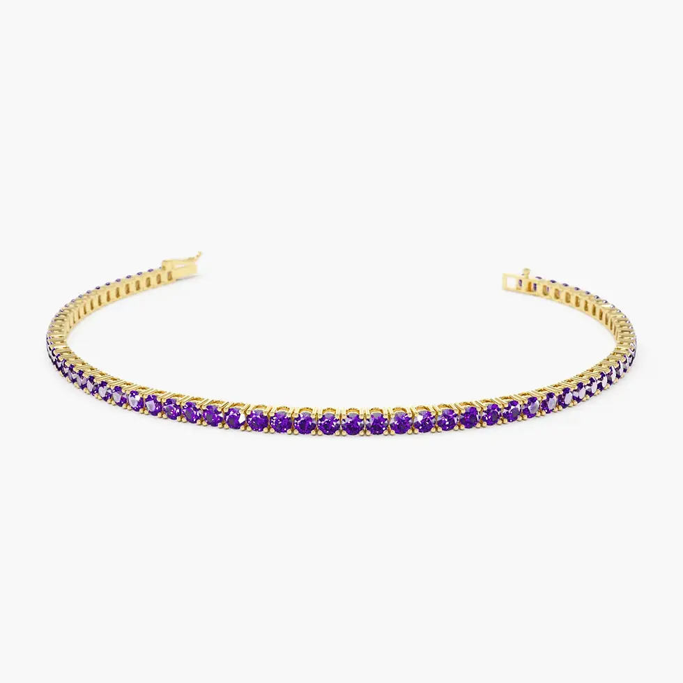 18K Solid Gold Amethyst Tennis Bracelet with Prong Setting