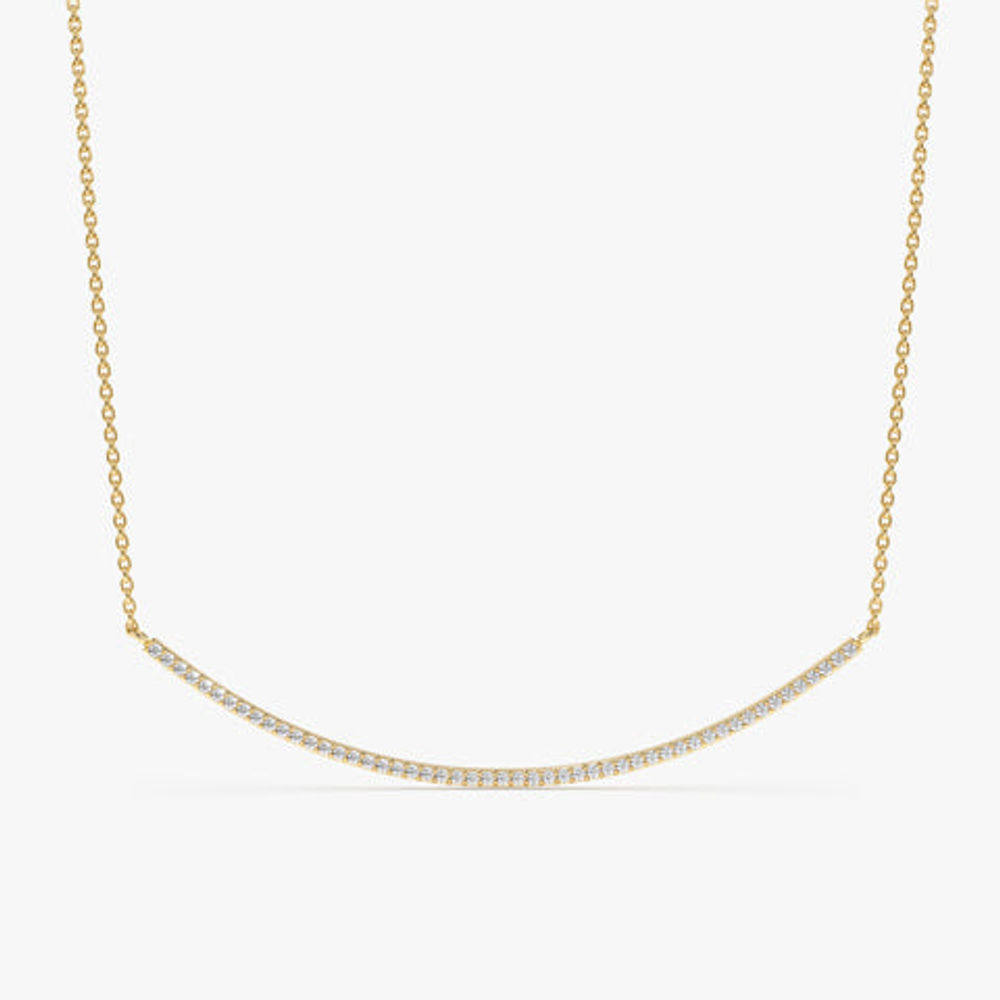 14K Solid Gold Natural Diamond Sleek Curved Bar Necklace