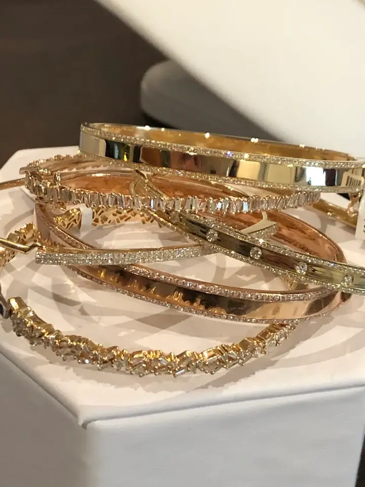 Thumbnail: 18K Solid Gold Diamond Cigar Band Bangle With Inset Diamonds