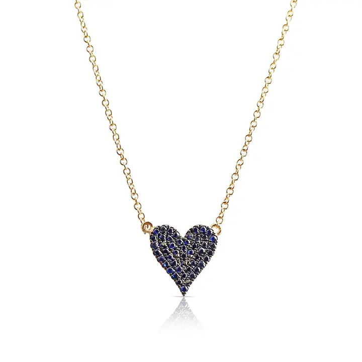 Thumbnail: 18K Solid Gold Reversible White Diamond And Blue Sapphire Heart Necklace