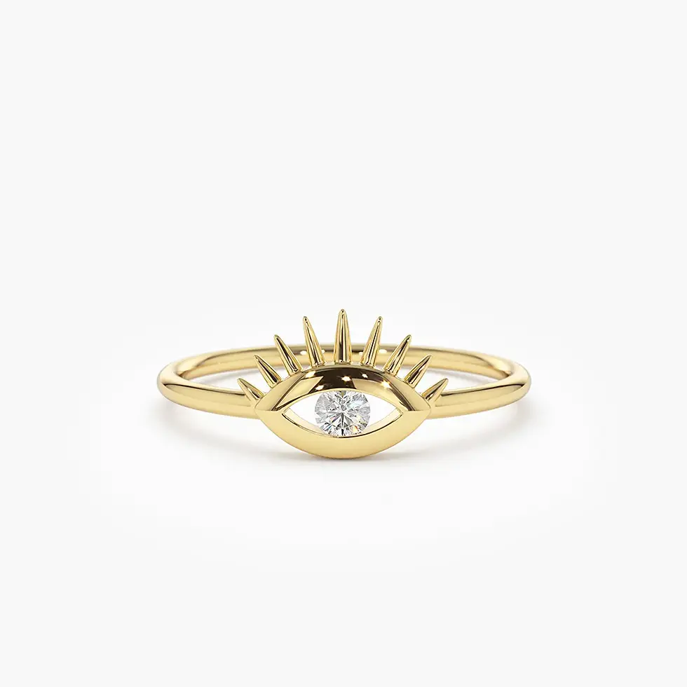 Thumbnail: 18K Solid Gold  Diamond Evil Eye Ring
