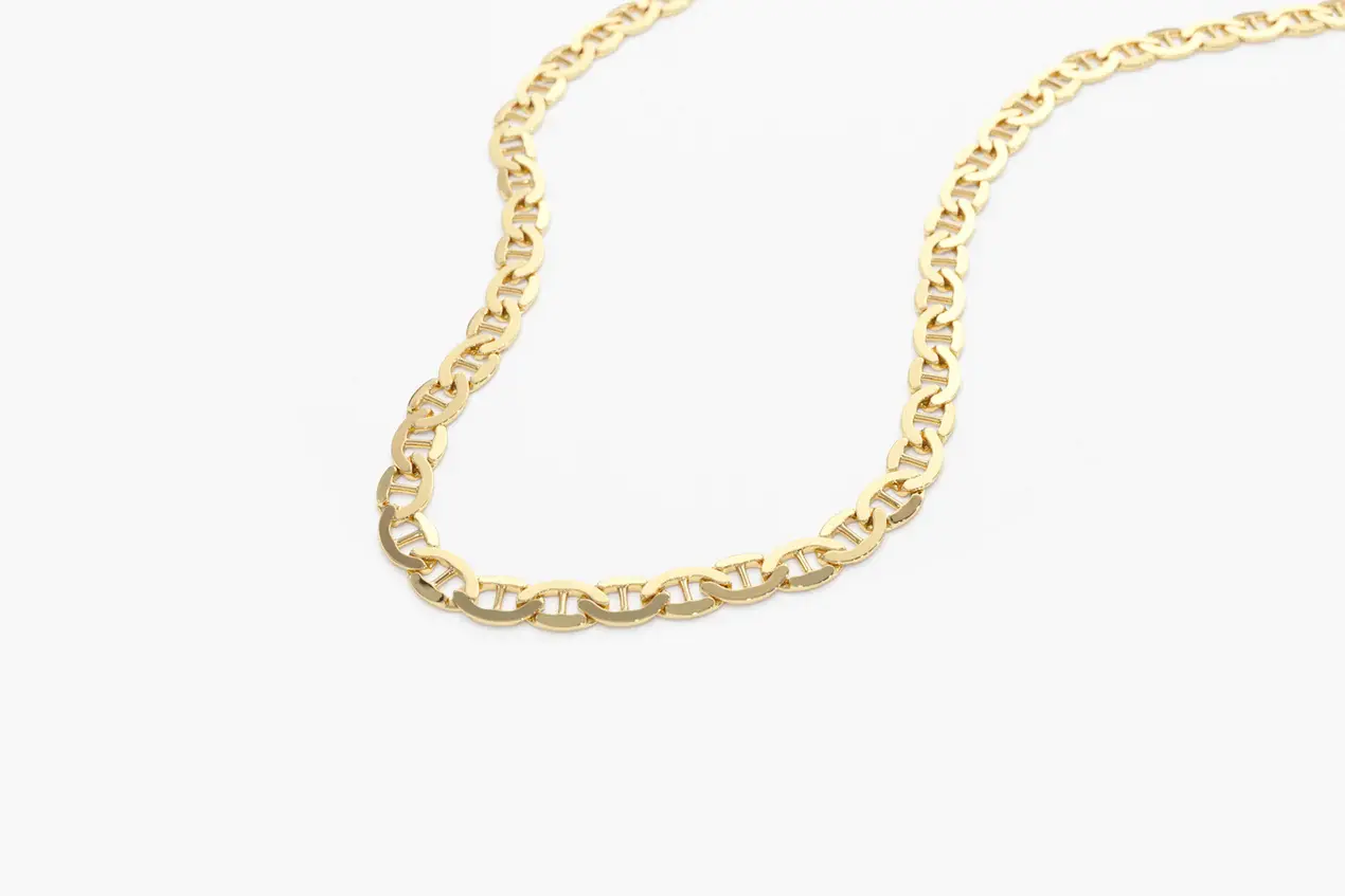 18K Solid Gold 3.5 MM Mariner Chain Link Necklace