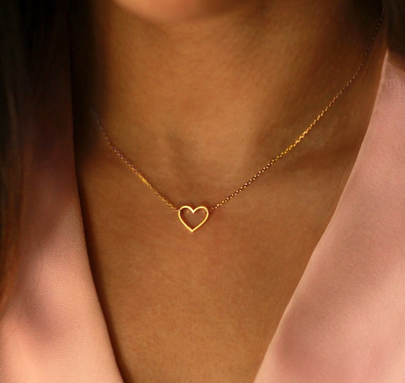 14K Solid Gold Minimalist Heart Gold Necklace