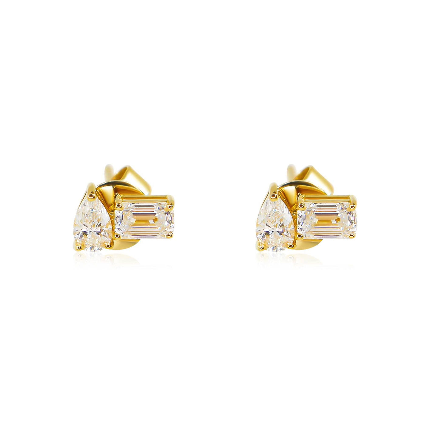 14K Gold Diamond Pear Baguette Earring