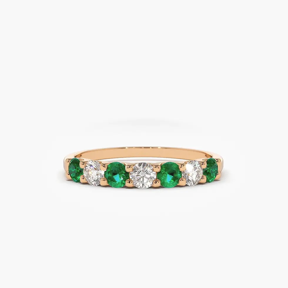 Thumbnail: Gold Alternating Emerald and Diamond Wedding Band