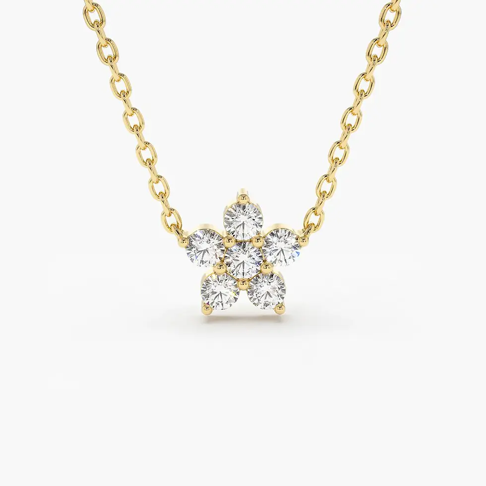 14K Gold Flower Charm Diamond Necklace