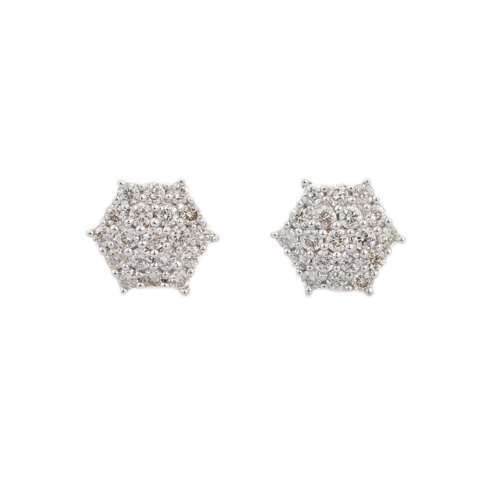 14K Solid White Gold Diamond Studs Earrings
