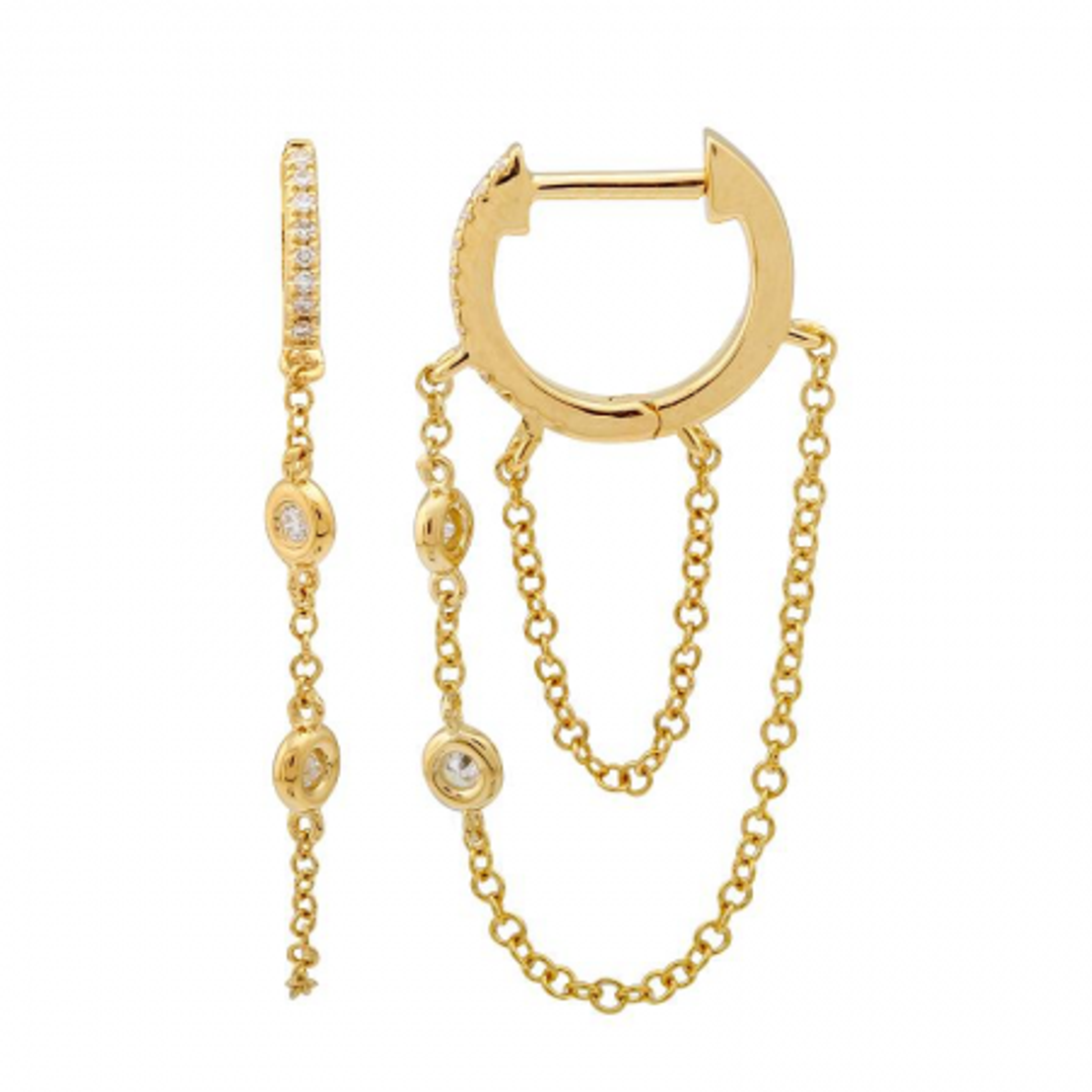 14K Gold Diamond Bezel Double Loop Hoop Earring