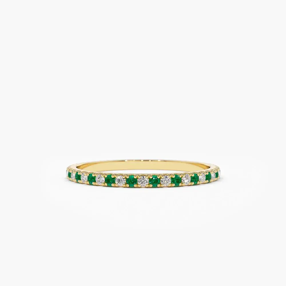 18K Solid Gold Emerald and Diamond Alternating Eternity Ring