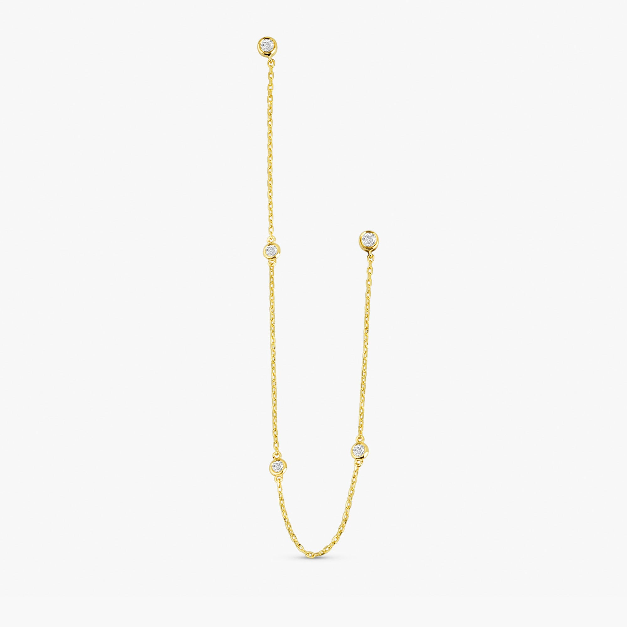 18K Solid Gold Multi Diamond Hanging Chain Stud Earrings