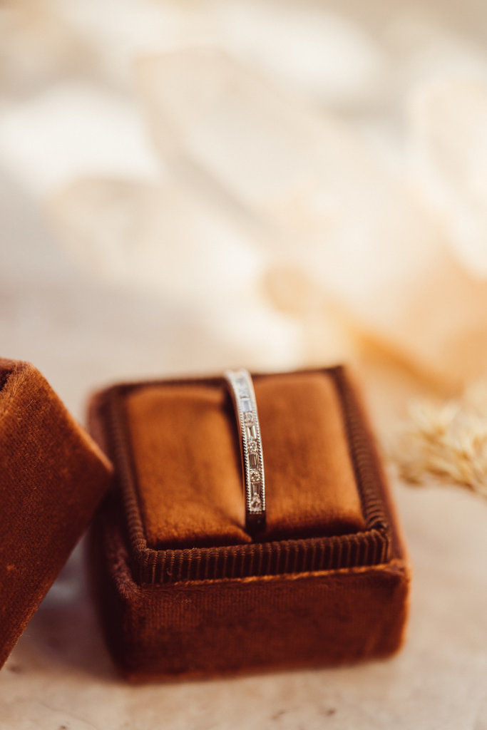 Thumbnail: 18K Solid Gold Baguette and Round Diamond Migraine Channel Set Band