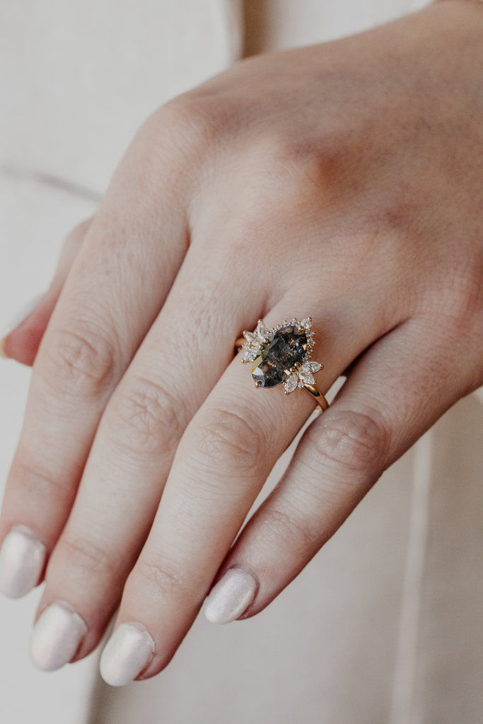 Thumbnail: 14k Solid Gold Long Oval Galaxy Diamond Ring