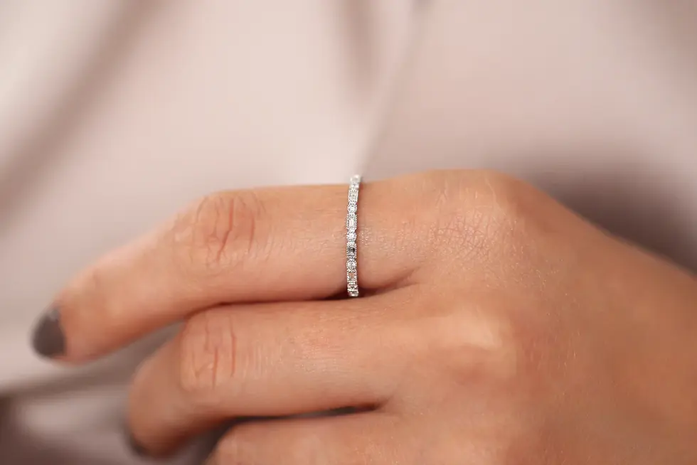 Thumbnail: 14K Baguette & Round Diamond Milgrain Bezel Full Eternity Ring for Women