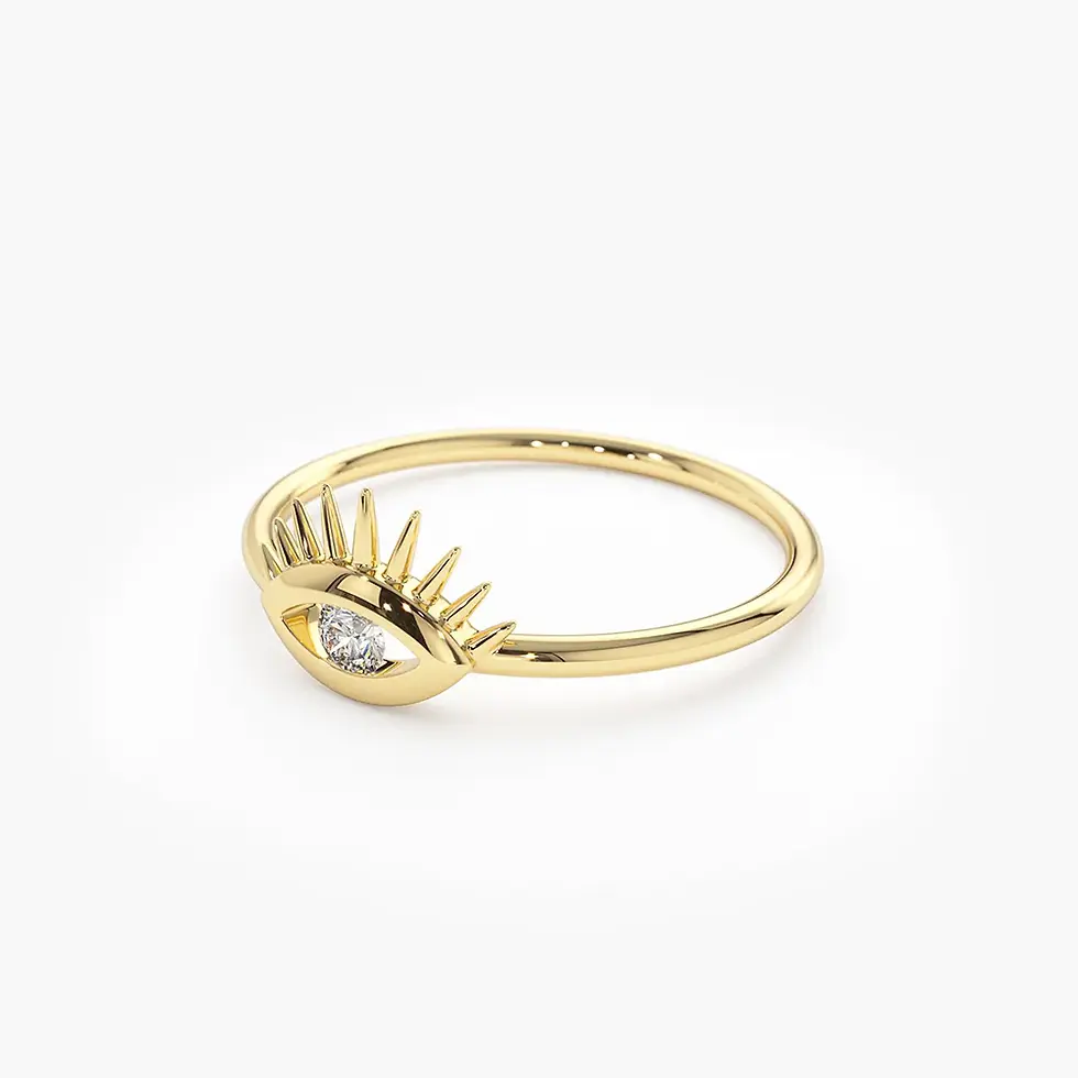 Thumbnail: 18K Solid Gold  Diamond Evil Eye Ring