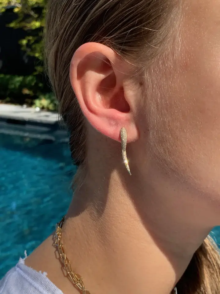 Thumbnail: 14K Solid Gold Large Diamond Horn Earrings