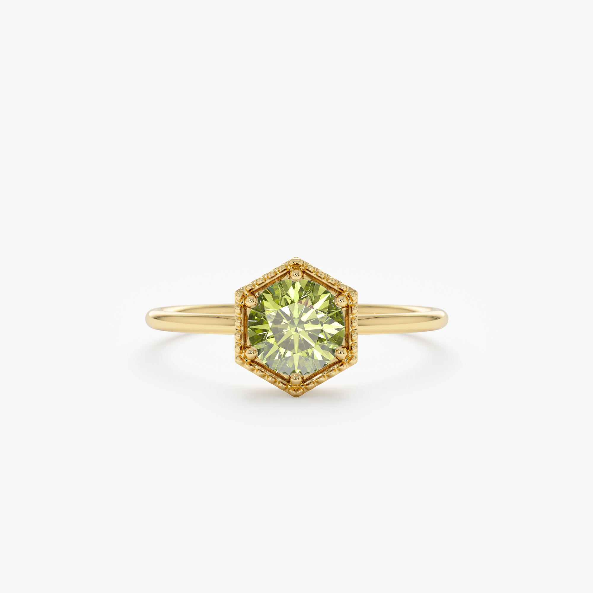18K Solid Gold Hexagon Peridot Ring
