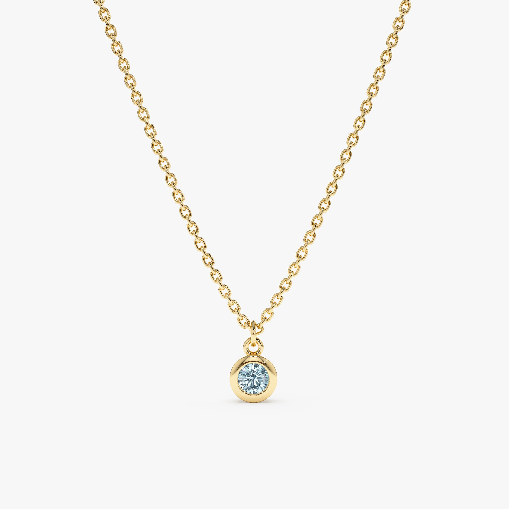 18K Solid Gold Aquamarine Charm Necklace