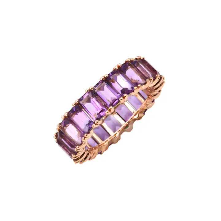 Purple Amethyst Emerald Cut Eternity Band for women