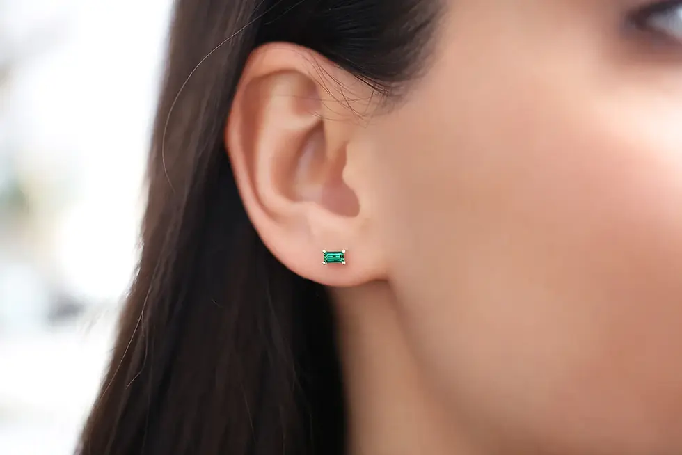 Baguette Cut Emerald Studs