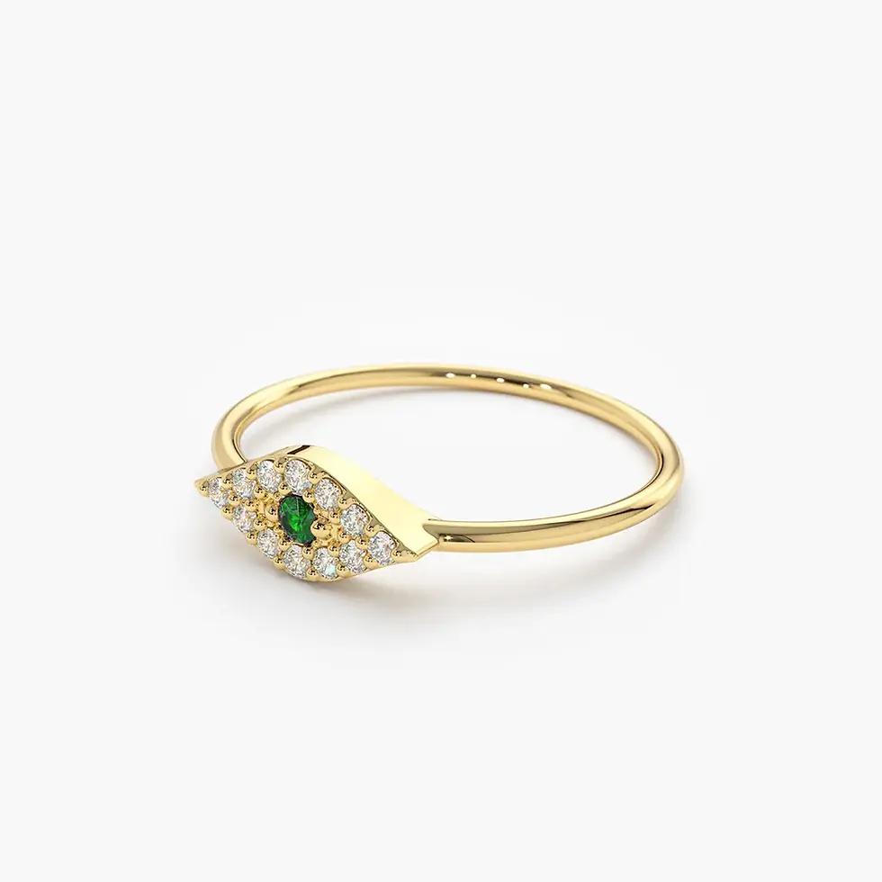 Thumbnail: 14K Solid Gold Diamond and Emerald Evil Eye Ring