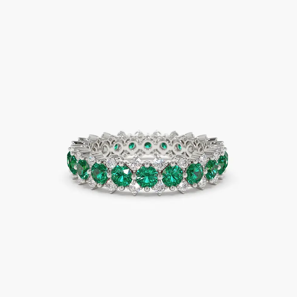 Thumbnail: Eternity Round Emerald and Diamond Anniversary Ring