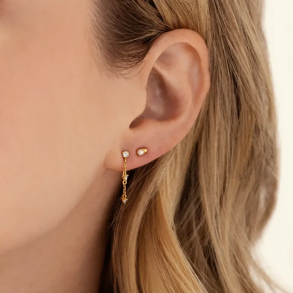 Thumbnail: Solid  Gold Diamond Plotline Earrings