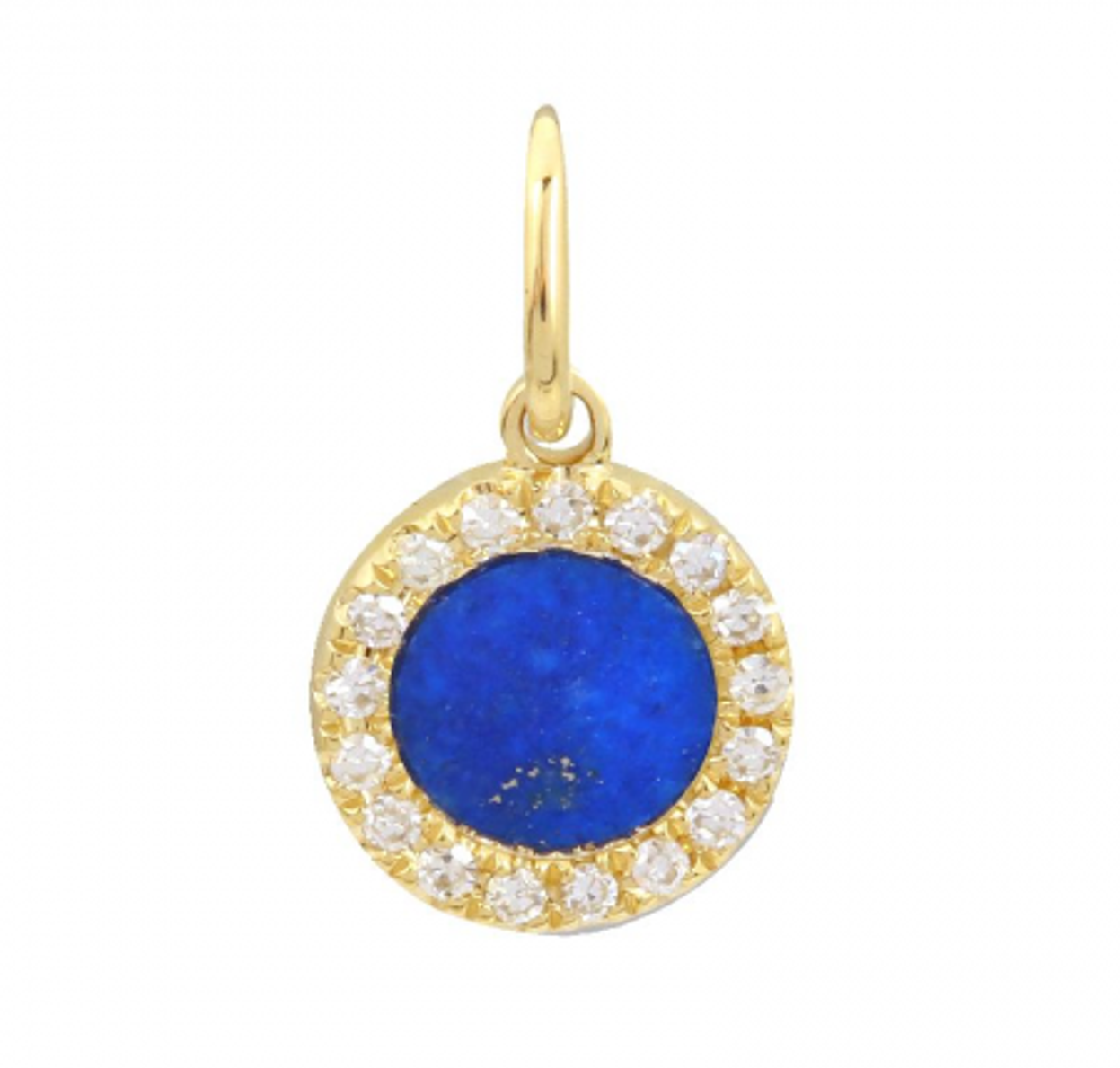 14K Gold Round Diamond Blue Lapis Pendant