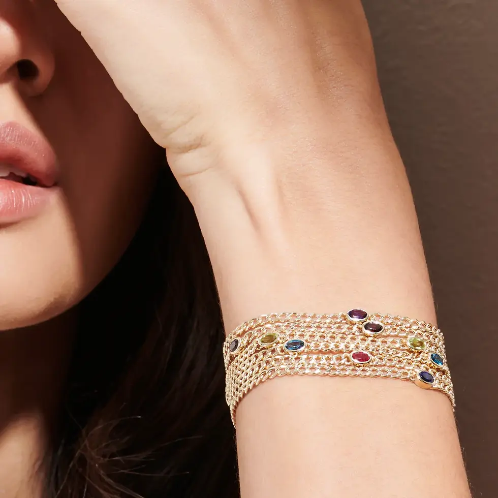 Thumbnail: 18K Solid Gold  Cuban Link Bracelet | Bezel Setting London Blue Topaz