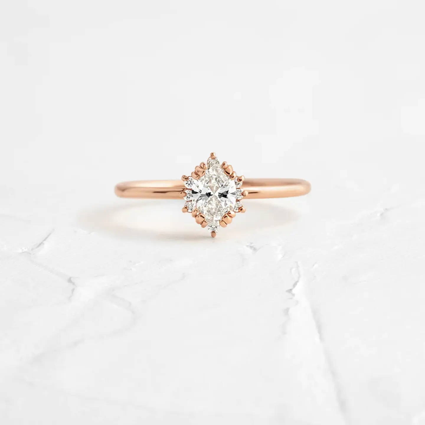 Threaded Ring with Halo, 0.3ct. Oval Cut Moissanite Diamond