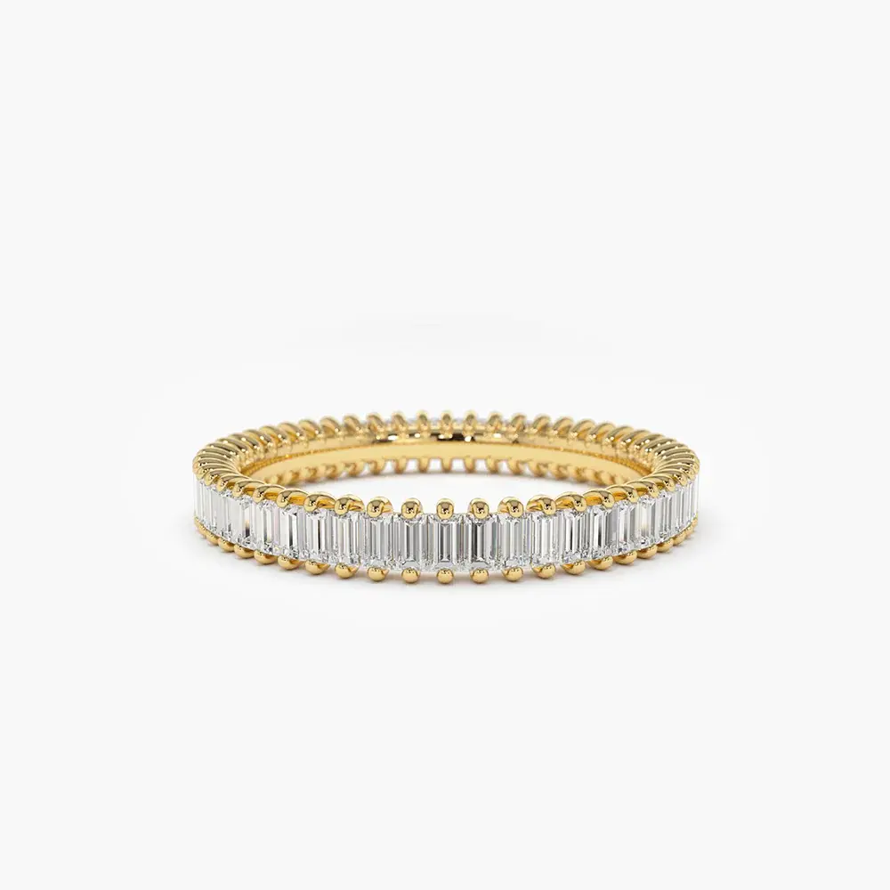 14K Solid Gold Prong Setting Full Eternity Baguette Diamond Ring