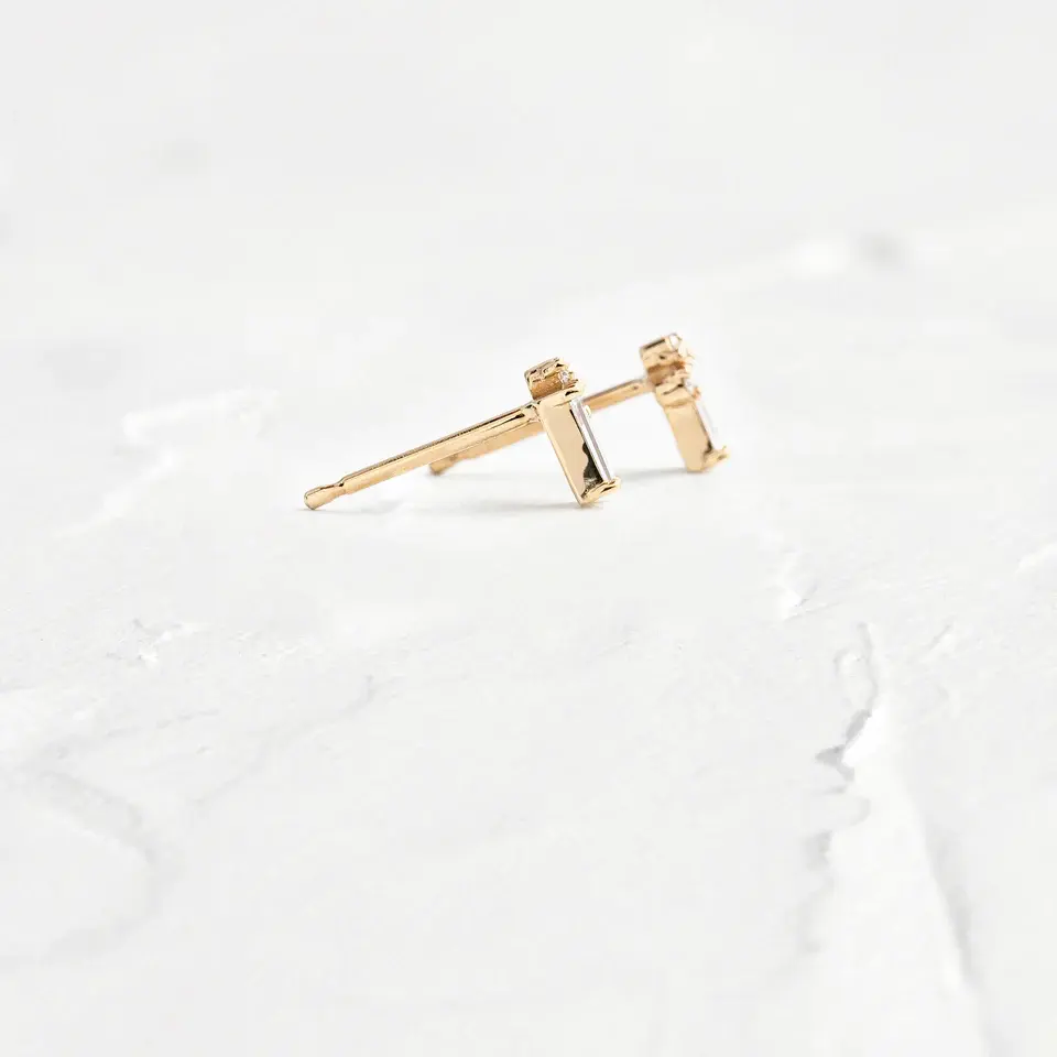 Thumbnail: Solid Gold Baguette Diamond Array Studs