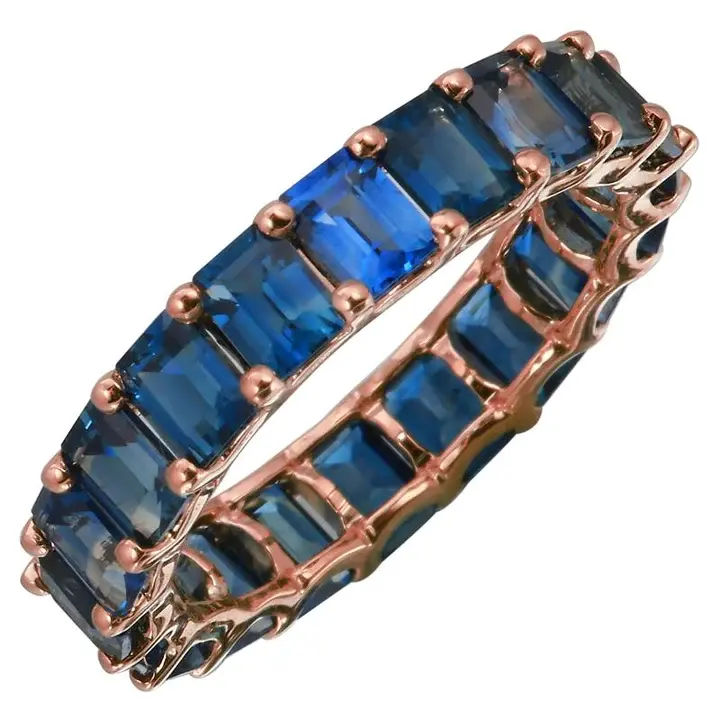 Thumbnail: 14K Solid Gold Blue Sapphire Emerald Cut Eternity Band