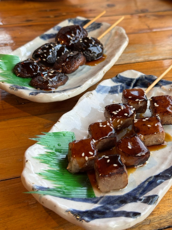 Shiitake Mushroom Yakitori, Php 280; Beef Yakitori, Php 300
