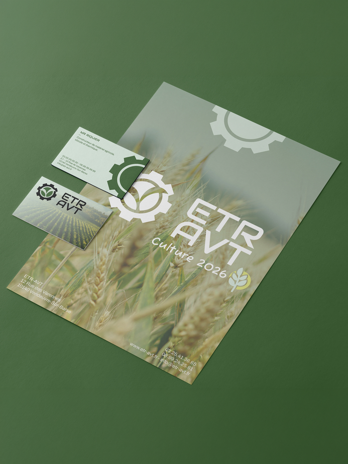 Refonte de l'identité visuelle ETR-AVT, entreprise française spécialisée dans la conception de machines agricoles et viticoles sur mesure. Création d'un univers graphique professionnel valorisant le savoir-faire industriel, l'innovation et une agriculture plus responsable.