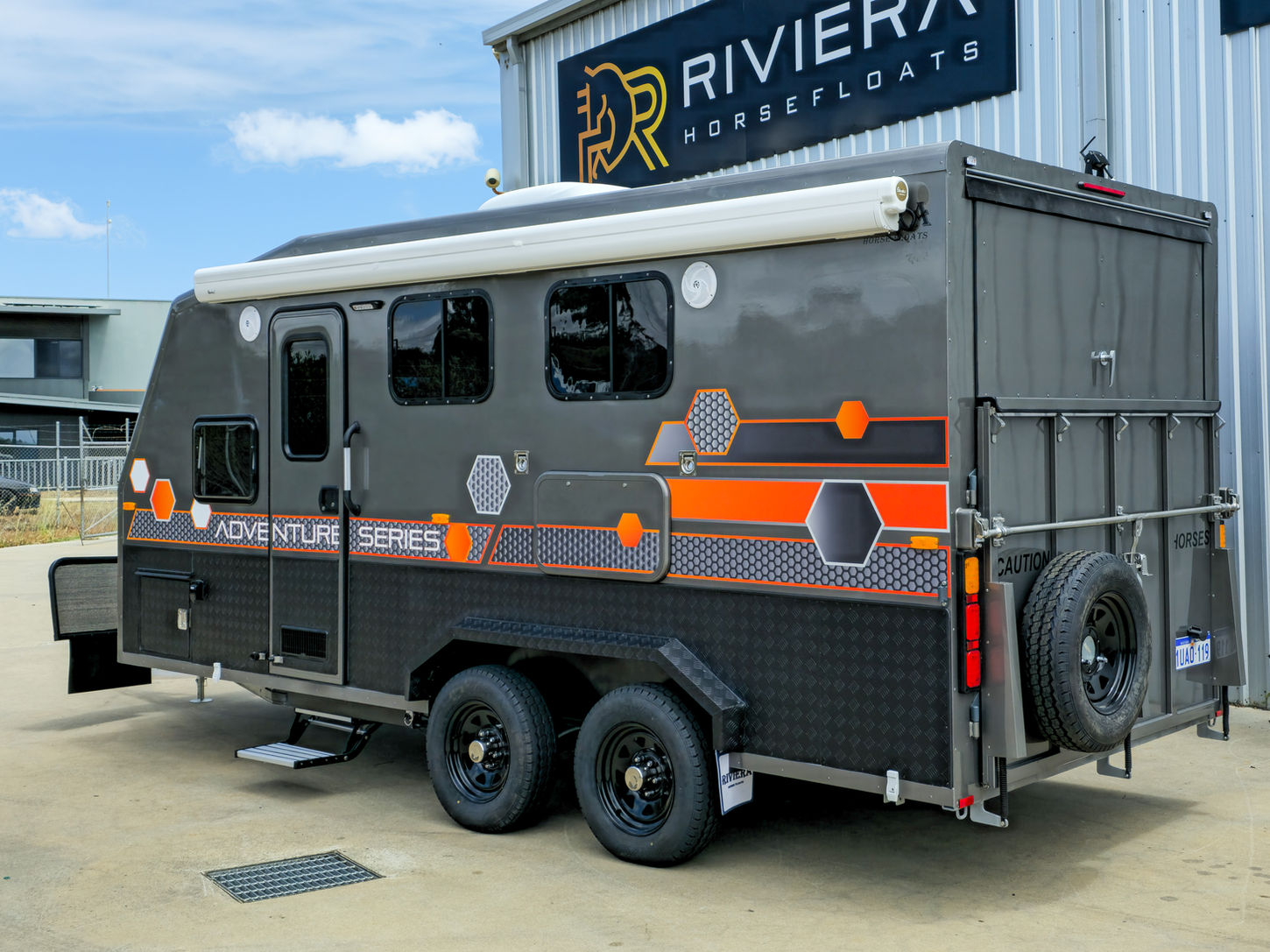 Rear view of the Riviera 2 Horse Angle Load Adventure Series horse float