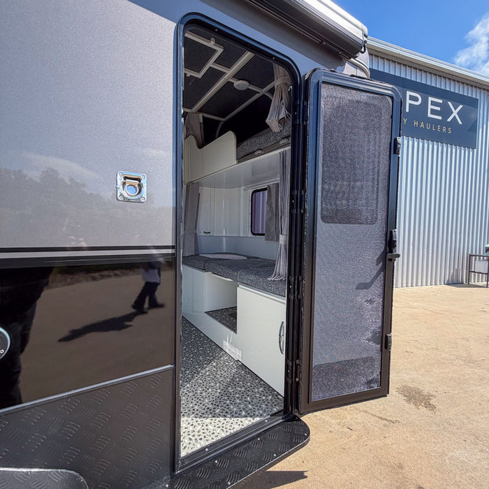 Caravan door on the Riviera 2 Horse Angle Load Compact Camper horse float