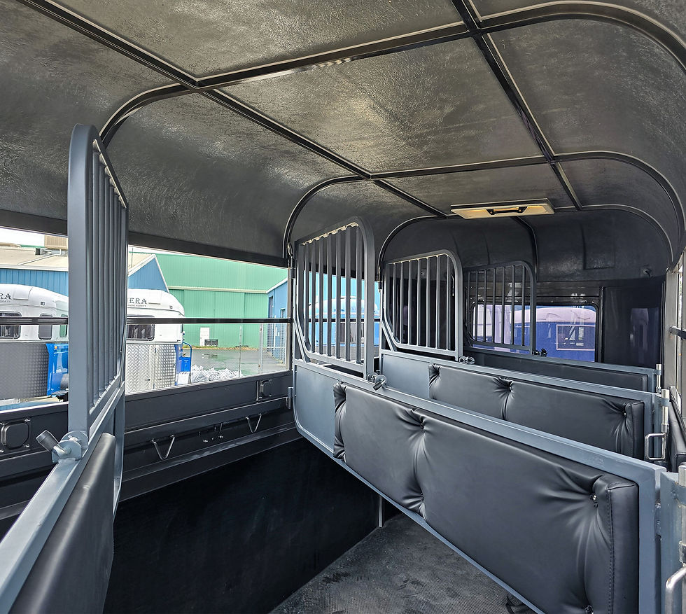 Internal view of the angle load horse bays in the Riviera 3 Horse Angle Load Eco horse float