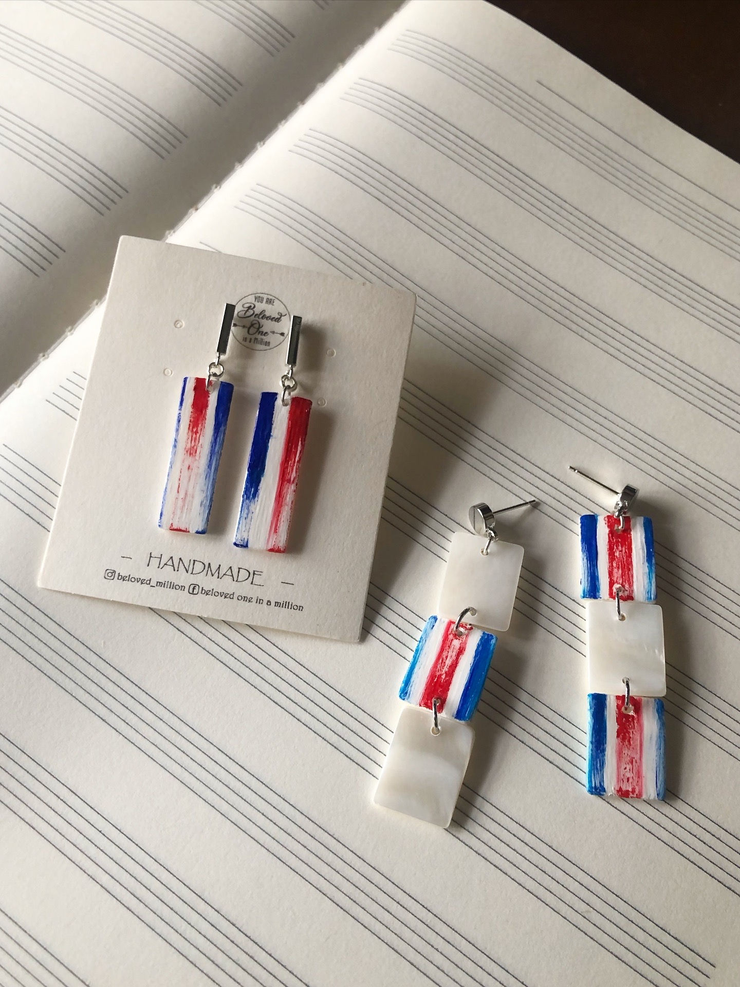 手繪飾品|耳環|紅白藍袋