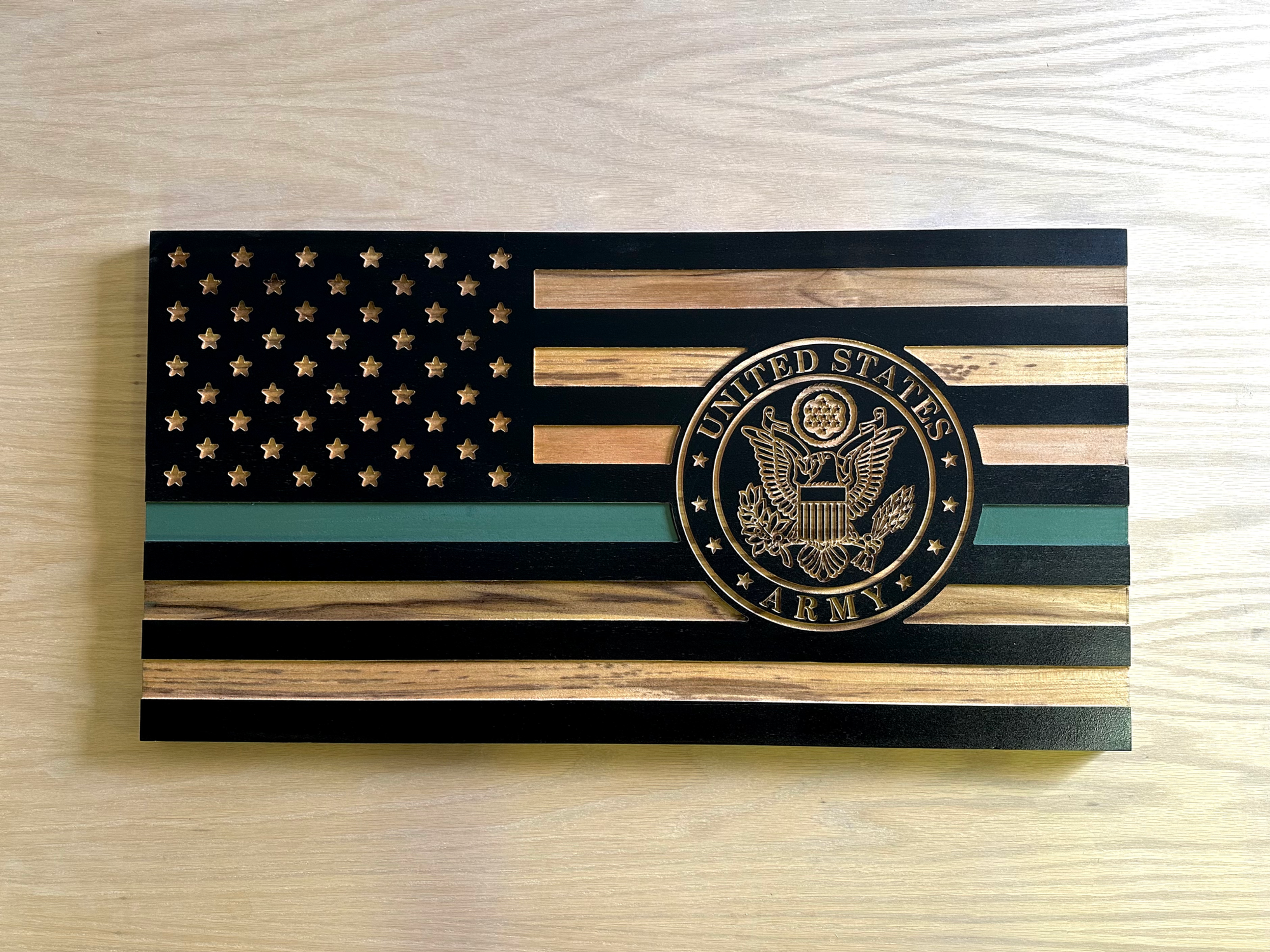 Teak Wood American Flag with Army Logo