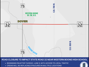 State Road 32 To Close With Access To Local Traffic Near Western Boone High School