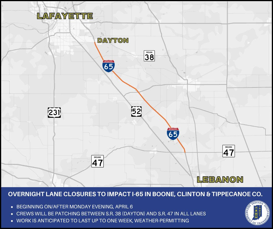 INDOT Plans Lane Closures