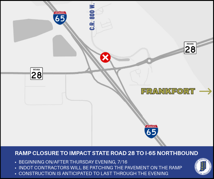 Ramp Closure To Impact State Road 28 To I-65 Northbound In Clinton County