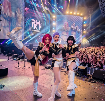 Faire venir Kpop demon hunter : le trio Huntrix Zoey, Mira et Rumy en animation d'anniversaire à Paris.