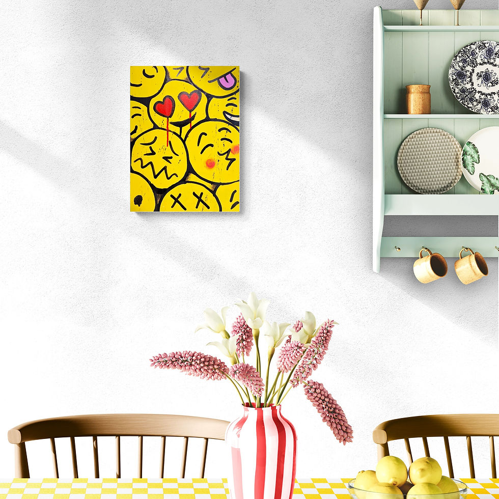 Thumbnail: Drippy Emojis - Ross Hendrick -  Wall View 2 - Original Urban Street Art for Sale on Canvas, UK