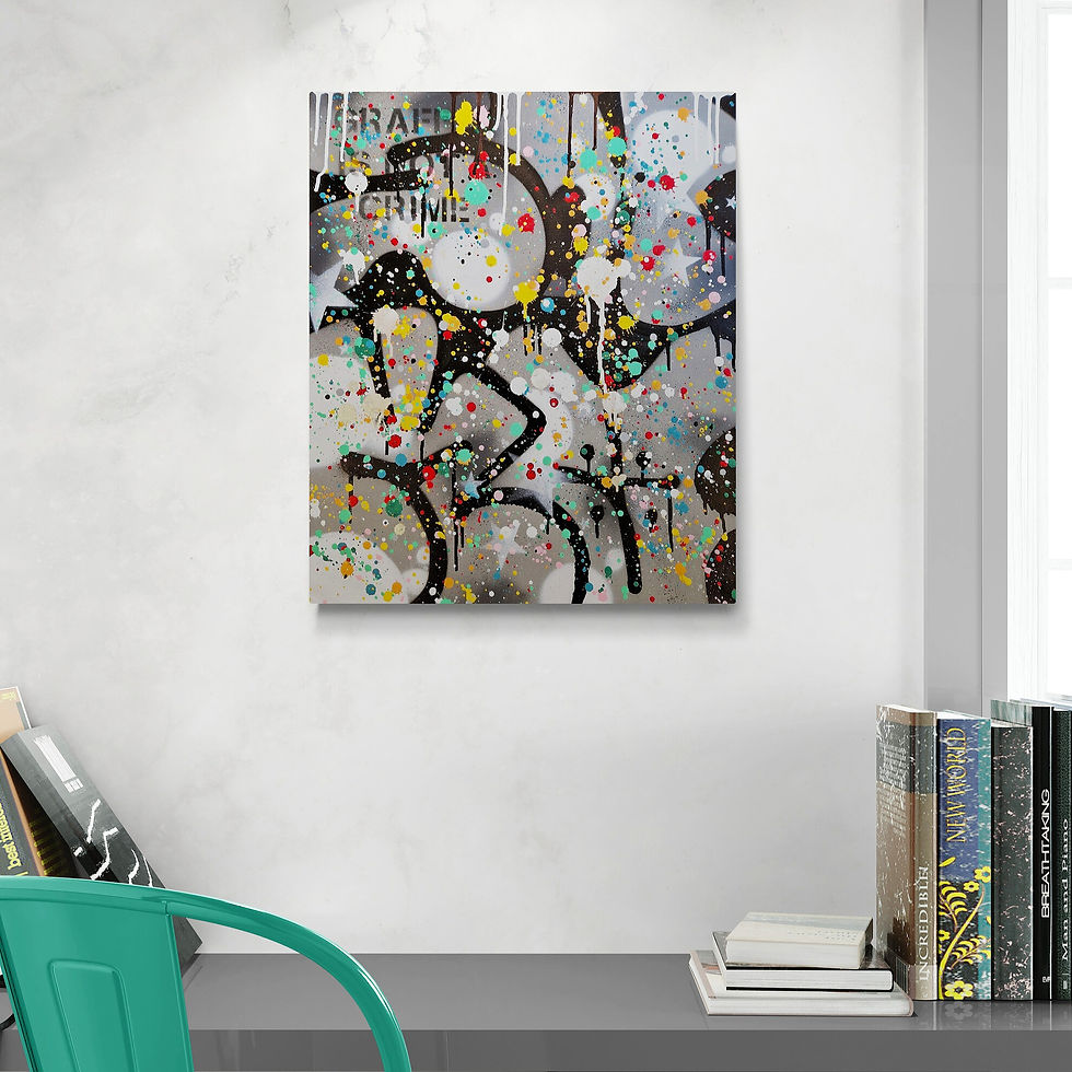 Thumbnail: Lluvia de Colores - Reyes - Wall View - Unique Urban Wall Art on Canvas for Sale, UK
