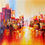 Thumbnail: Sunset Cityscape - Arik - Left Side View - Unique Contemporary Abstract Art for Sale on Canvas
