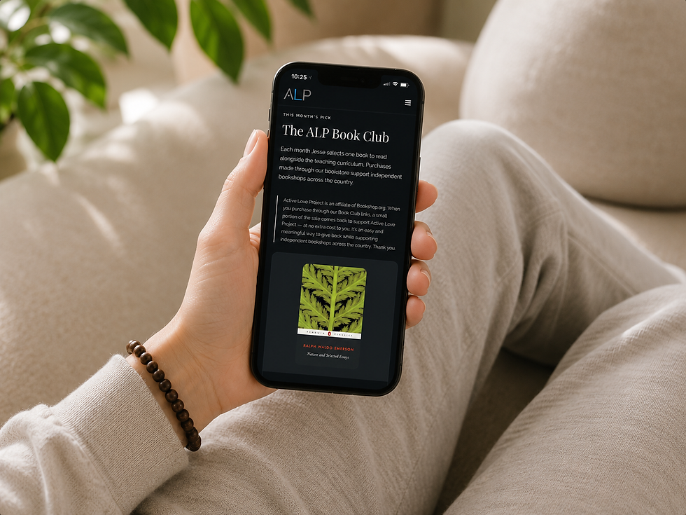 The Active Love Project Book Club landing page featured on a smartphone.