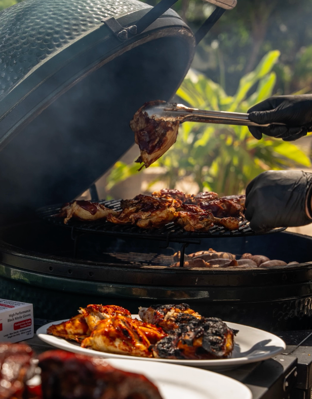 Fresh catch cooking on an outdoor grill at a Florida Keys fishing resort